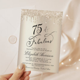 Invitación Elegante Purpurina de Oro 75ª fiesta de cumpleaños