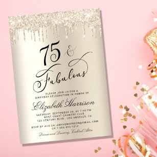 Invitación Elegante Purpurina de Oro 75ª fiesta de cumpleaños