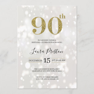 Invitación Elegante Purpurina de Oro 90 cumpleaños