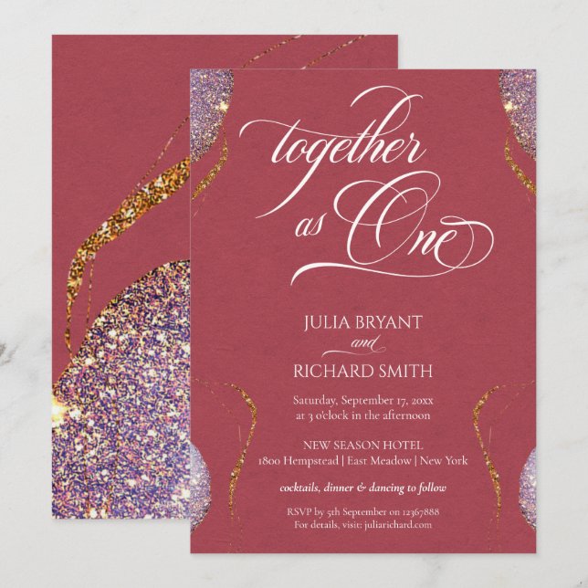 Invitación Elegante Purpurina de oro Amethyst Modern Red Invi (Anverso / Reverso)