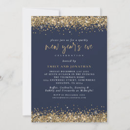 Invitación Elegante Purpurina de oro Año Nuevo Eve Navy Azul