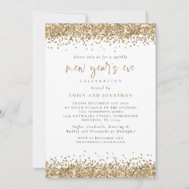 Invitación Elegante Purpurina de oro Año Nuevo Eve White