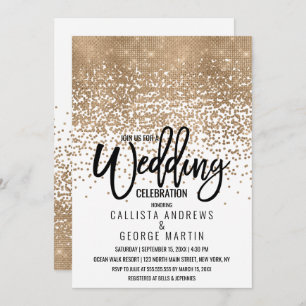Invitación Elegante Purpurina de Oro Blanco Confetti Ombre Bo