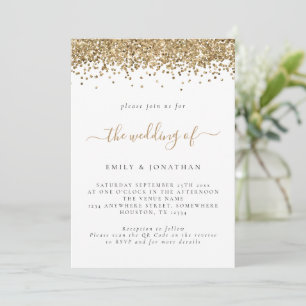 Invitación Elegante Purpurina de oro Boda de código QR
