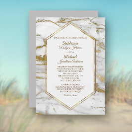 Invitación Elegante Purpurina de oro Boda de Mármol Blanco