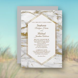 Invitación Elegante Purpurina de oro Boda de Mármol Blanco