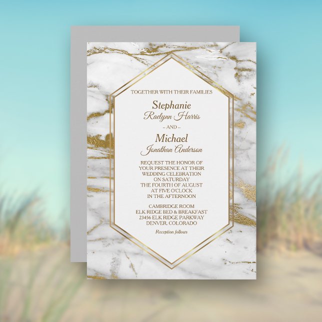 Invitación Elegante Purpurina de oro Boda de Mármol Blanco (Subido por el creador)