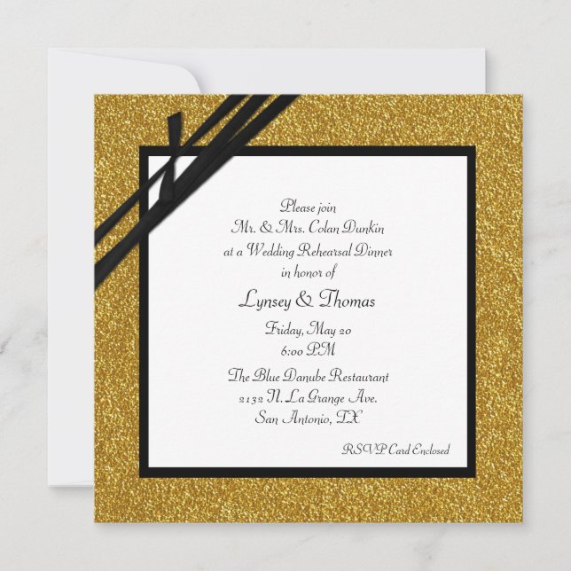 Invitación Elegante Purpurina de oro Boda ensayar cena (Anverso)