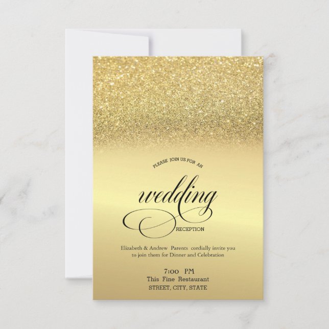 Invitación Elegante Purpurina de oro Boda ensayar cena (Anverso)