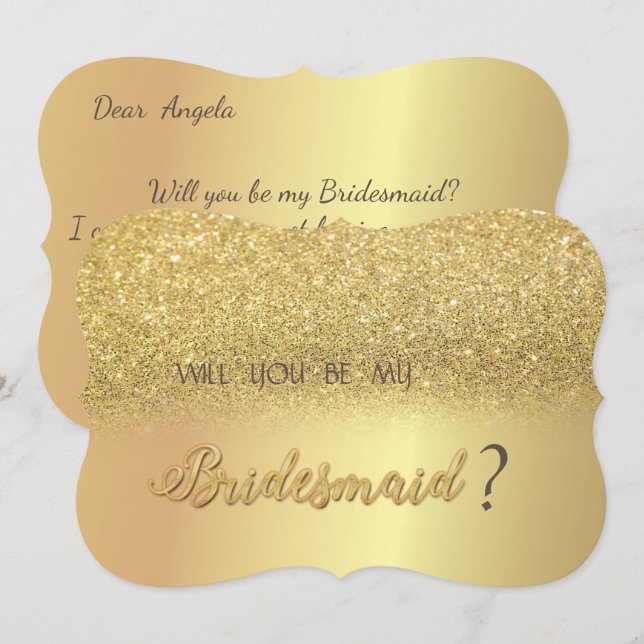 Invitación Elegante Purpurina de oro Bokeh Bridesmaid Card (Anverso / Reverso)