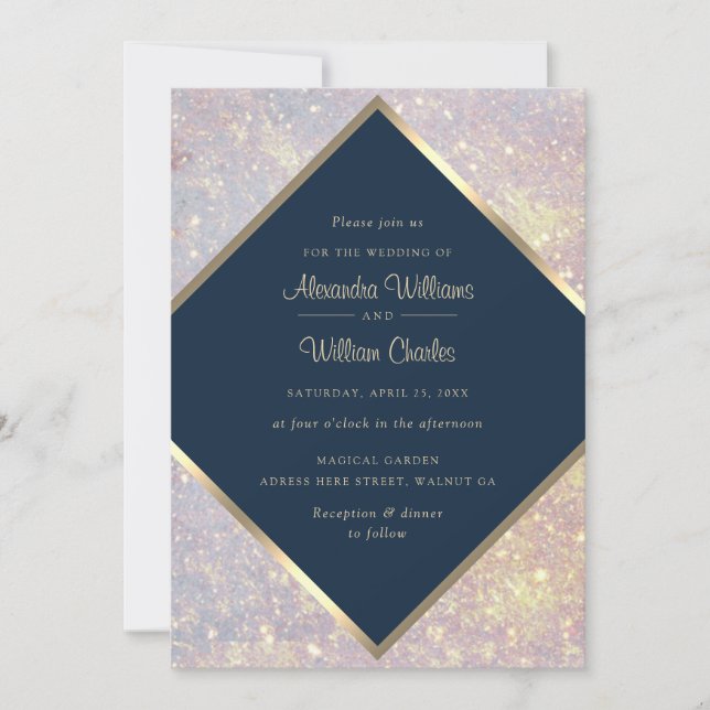 Invitación Elegante Purpurina de oro caligrafía Boda de Moda  (Anverso)