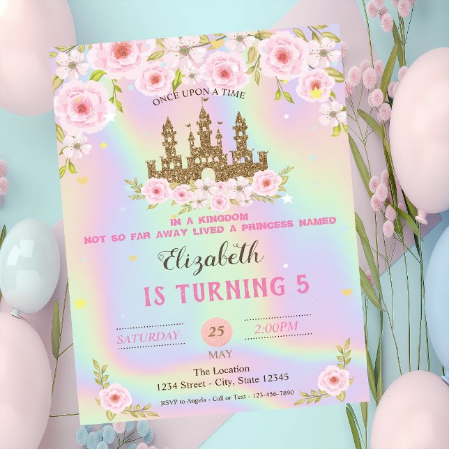 Invitación Elegante Purpurina de oro Castillo Holográfico Cum (Subido por el creador)
