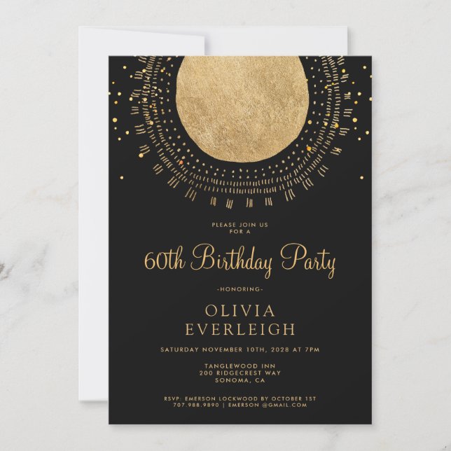 Invitación Elegante Purpurina de Oro Círculo 60 Fiesta de Cum (Anverso)