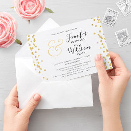 Invitación Elegante Purpurina de oro Confetti Script Boda