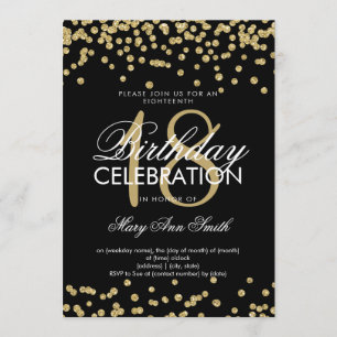 Invitación Elegante Purpurina de oro de 18 años Confetti Blac
