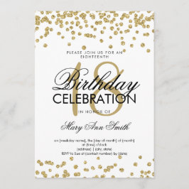 Invitación Elegante Purpurina de oro de 18 años Confetti Whit