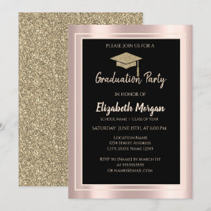 Invitación Elegante Purpurina de Oro de Graduación Cap Rosa G