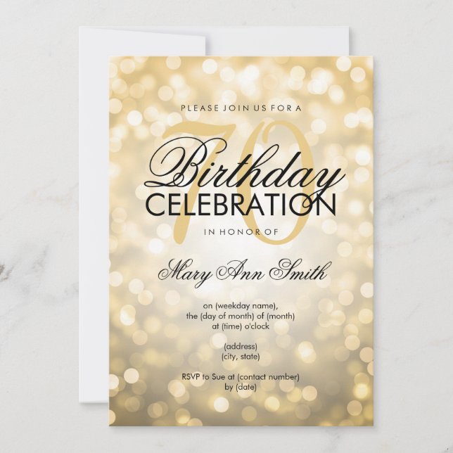 Invitación Elegante Purpurina de oro de la 70ª fiesta de cump (Anverso)