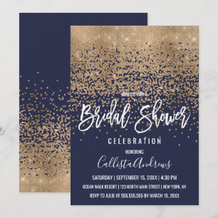 Invitación Elegante Purpurina de oro de la marina Confetti du