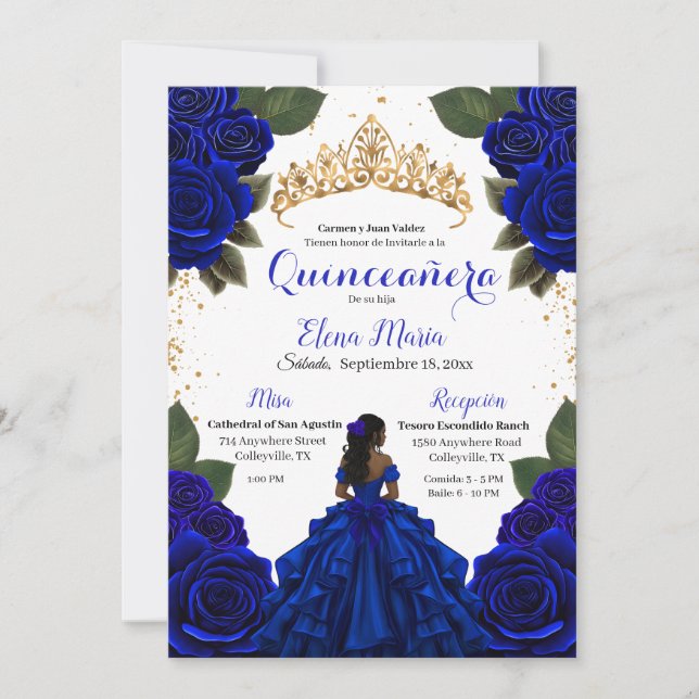 Invitación Elegante Purpurina de Oro de los Rosas Blue Quince (Anverso)