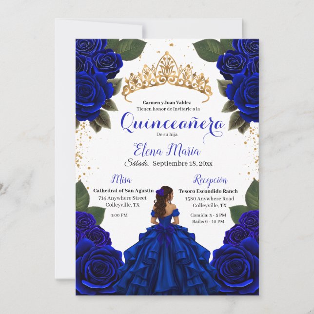 Invitación Elegante Purpurina de Oro de los Rosas Blue Quince (Anverso)