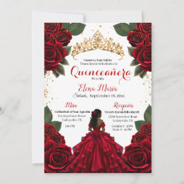 Invitación Elegante Purpurina de Oro de los Rosas Rojos de Qu