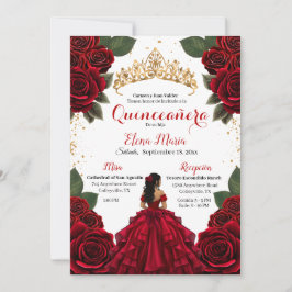 Invitación Elegante Purpurina de Oro de los Rosas Rojos de Qu