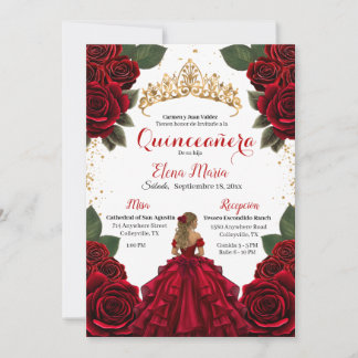 Invitación Elegante Purpurina de Oro de los Rosas Rojos de Qu