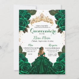 Invitación Elegante Purpurina de Oro de los Rosas Verdes de Q