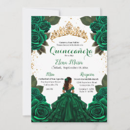 Invitación Elegante Purpurina de Oro de los Rosas Verdes de Q
