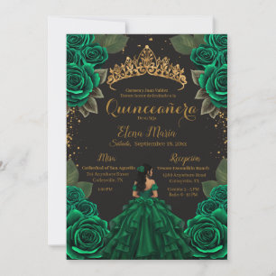 Invitación Elegante Purpurina de Oro de Rosas de Quinceañera