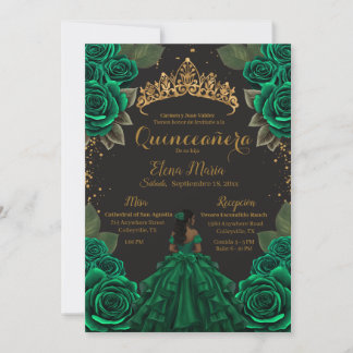 Invitación Elegante Purpurina de Oro de Rosas de Quinceañera 