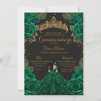 Invitación Elegante Purpurina de Oro de Rosas de Quinceañera 