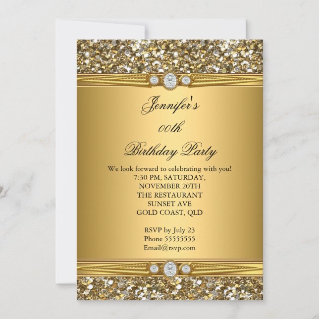 Invitación Elegante Purpurina de oro Diamond Birthday Party 2 (Anverso)