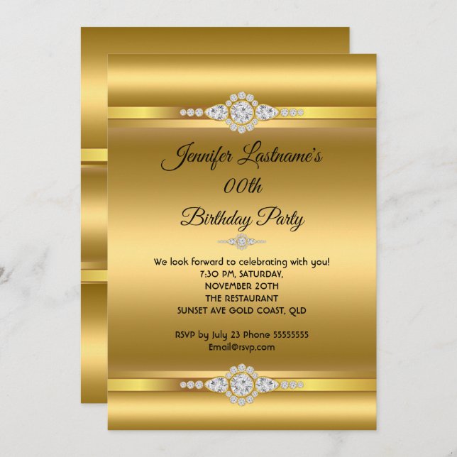 Invitación Elegante Purpurina de oro Diamond Birthday Party 2 (Anverso / Reverso)