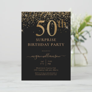 Invitación Elegante Purpurina de oro Diversión Negro 50 cumpl