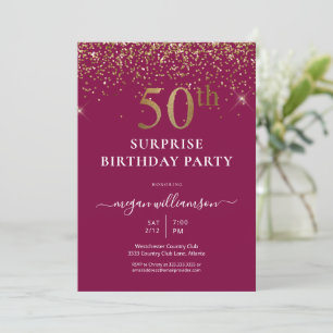 Invitación Elegante Purpurina de oro Diversión Rosa 50 cumple