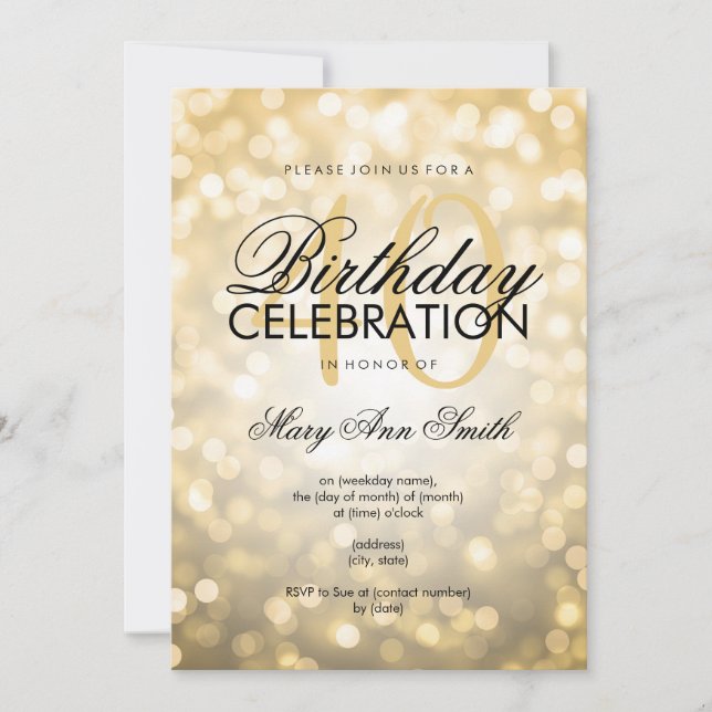 Invitación Elegante Purpurina de oro Fiesta 40 años (Anverso)