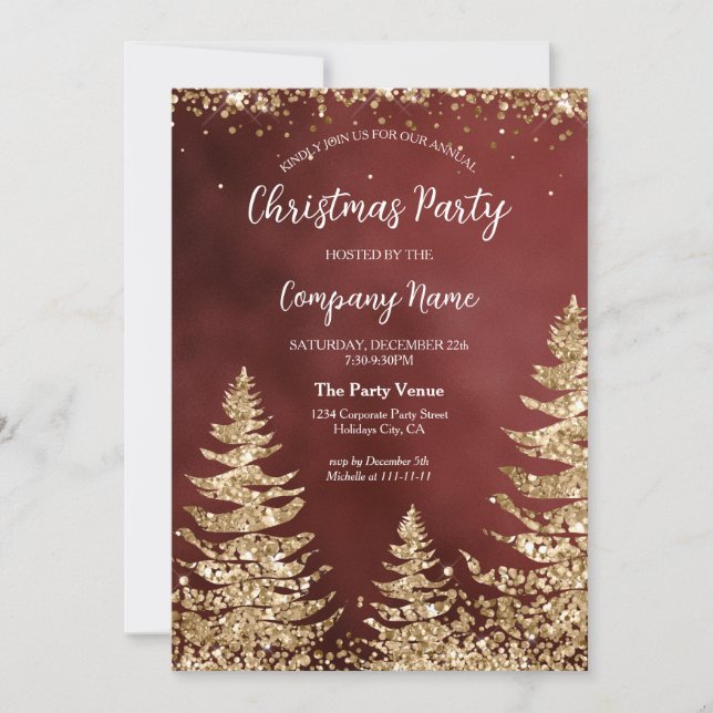 Invitación Elegante Purpurina de oro Fiesta de Navidades corp (Anverso)