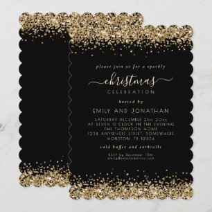 Invitación Elegante Purpurina de oro Fiesta de Navidades negr