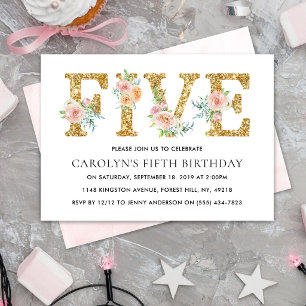 Invitación Elegante Purpurina de oro floral 55 cumpleaños