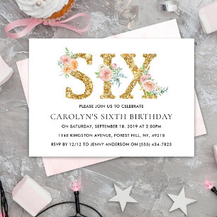 Invitación Elegante Purpurina de oro floral 66 cumpleaños