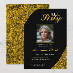 Invitación Elegante Purpurina de oro foto 60 cumpleaños