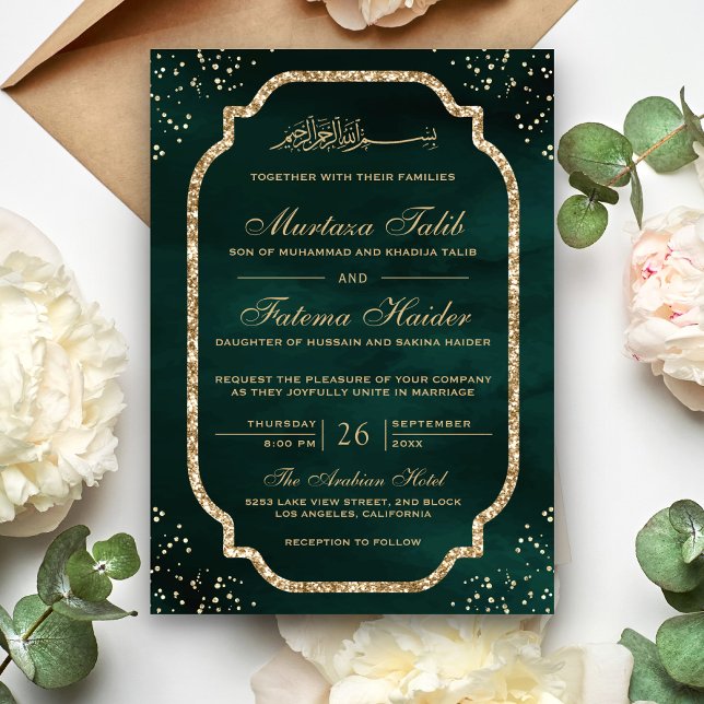 Invitación Elegante Purpurina de oro  frontera Boda musulmán  (Subido por el creador)