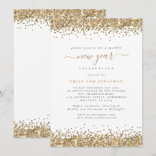 Invitación Elegante Purpurina de oro guión Fiesta de Año Nuev
