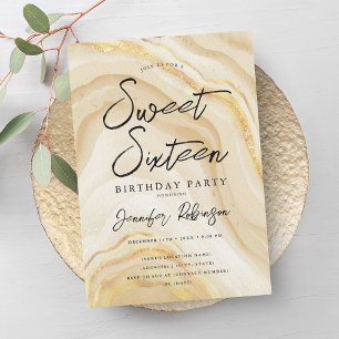Invitación Elegante Purpurina de oro Marble Sweet 16 cumpleañ