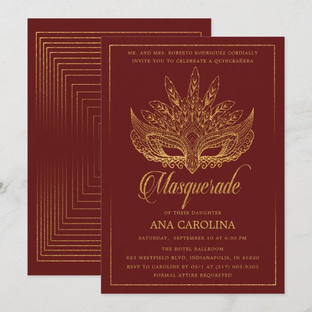Invitación Elegante Purpurina de oro marrón quinceañera (Anverso / Reverso)