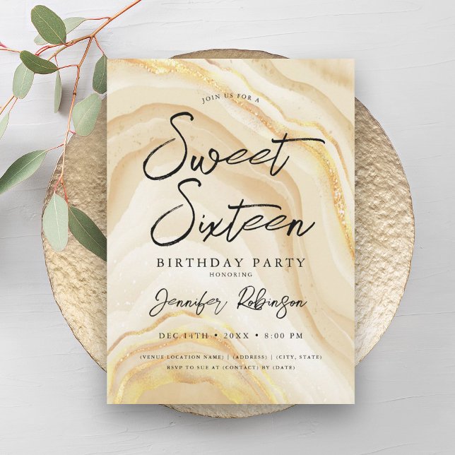 Invitación Elegante Purpurina de oro Moda Marble Glam Sweet 1 (Elegant Gold Glitter Chic Marble Glam Sweet 16 Invitation)