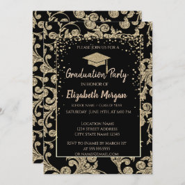 Invitación Elegante Purpurina de Oro Moderno Tapón de graduac