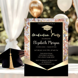 Invitación Elegante Purpurina de Oro Moderno Tapón de graduac
